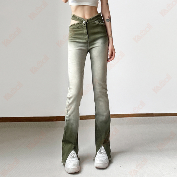 leisure fashion green jeans straight pants
